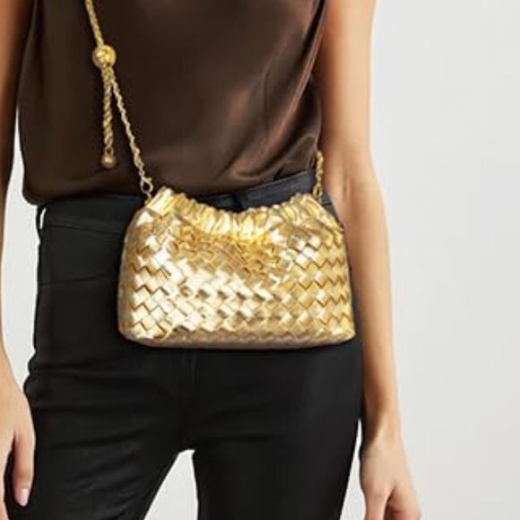 Neiman Marcus Golden Dumpling  Elegant Woven Leather Evening Shoulder Bag - Picture 4 of 4